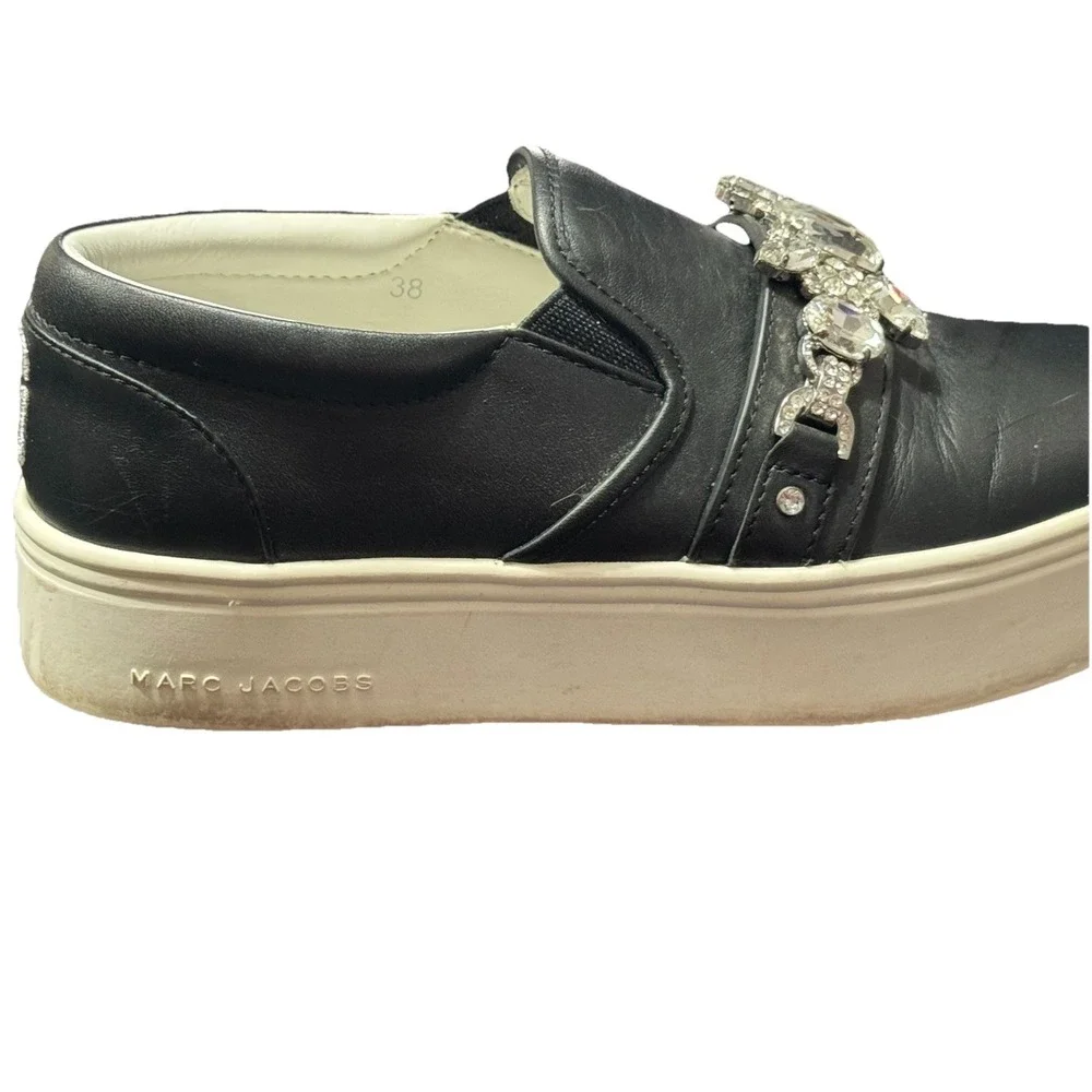 Marc Jacobs Wright Black Embellished Platform Slip-on Sneakers Sz Eu 38 US 7.5/8